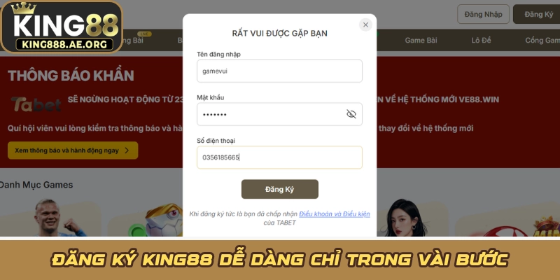 Đăng ký KING88 dễ dàng chỉ trong vài bước Đăng ký KING88 dễ dàng chỉ trong vài bước